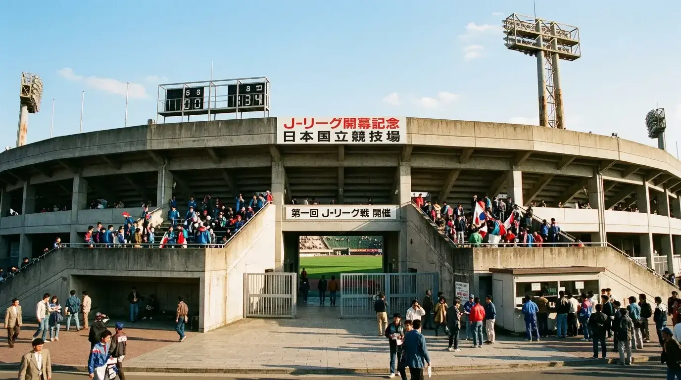 Estadio Nacional de Tokio en 1993 durante el primer partido de la J.League entre Verdy Kawasaki y Yokohama Marinos