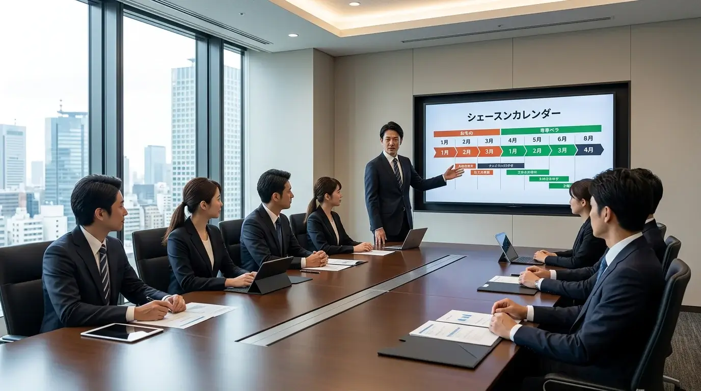 Reunión de dirigentes del fútbol japonés en la sede de la J.League discutiendo el cambio de calendario